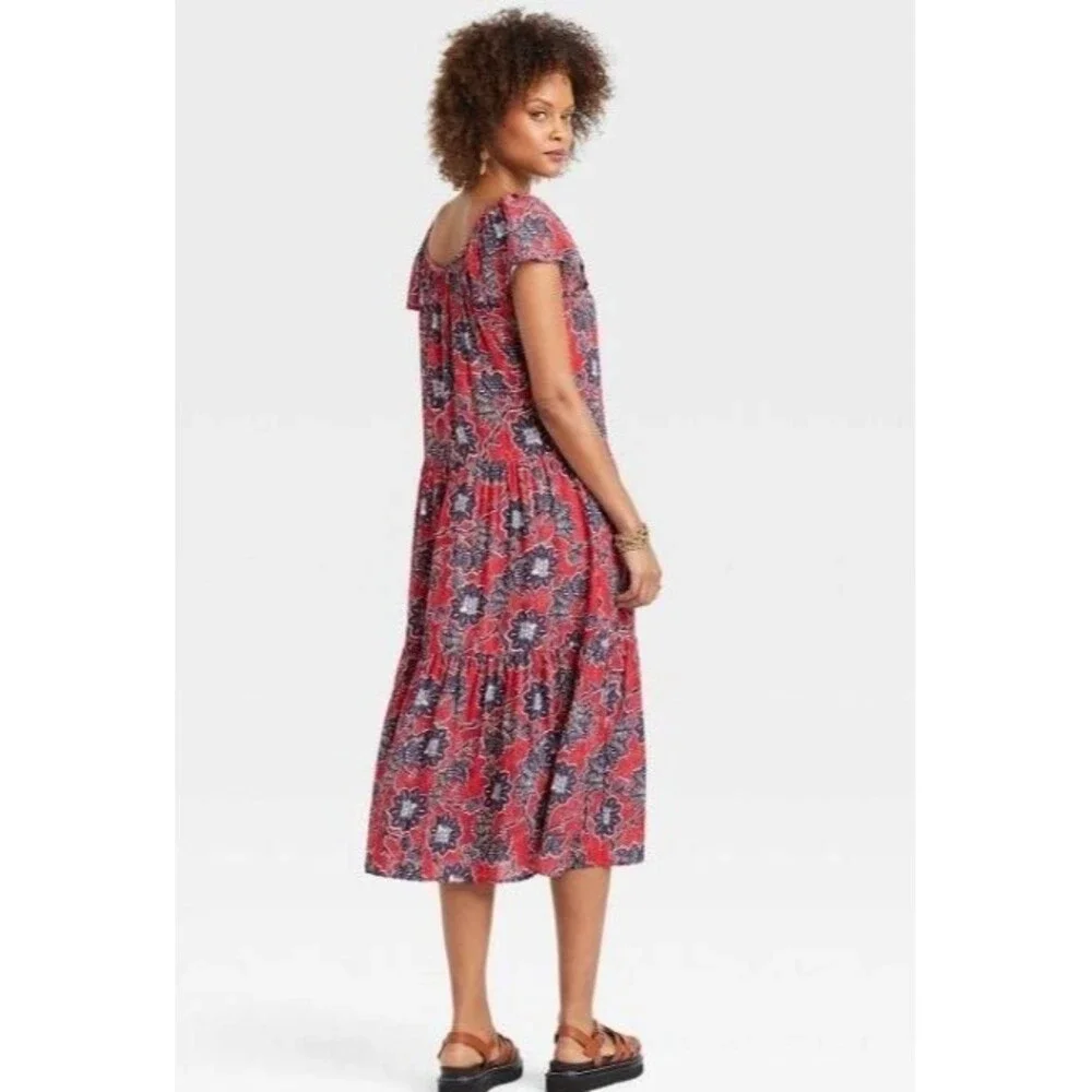 Knox Rose Red Floral Flutter Sleeve Midi Dress -Womens XS - NEW - Picture 2 of 6